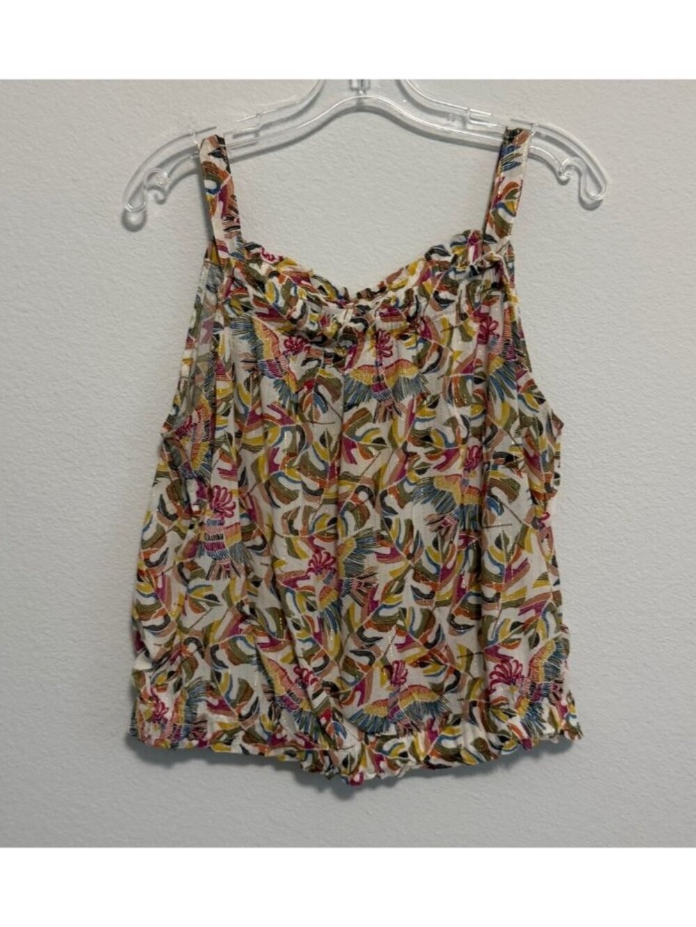 Jane & Delancey Sleeveless Ruffled Square Neck Tropical Print Tank Top Size XL
